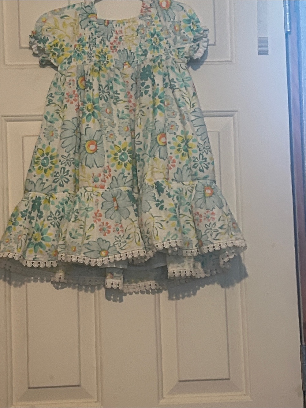 Joie Pastel Floral Smocked Dress in Light Blue, Yellow & Green